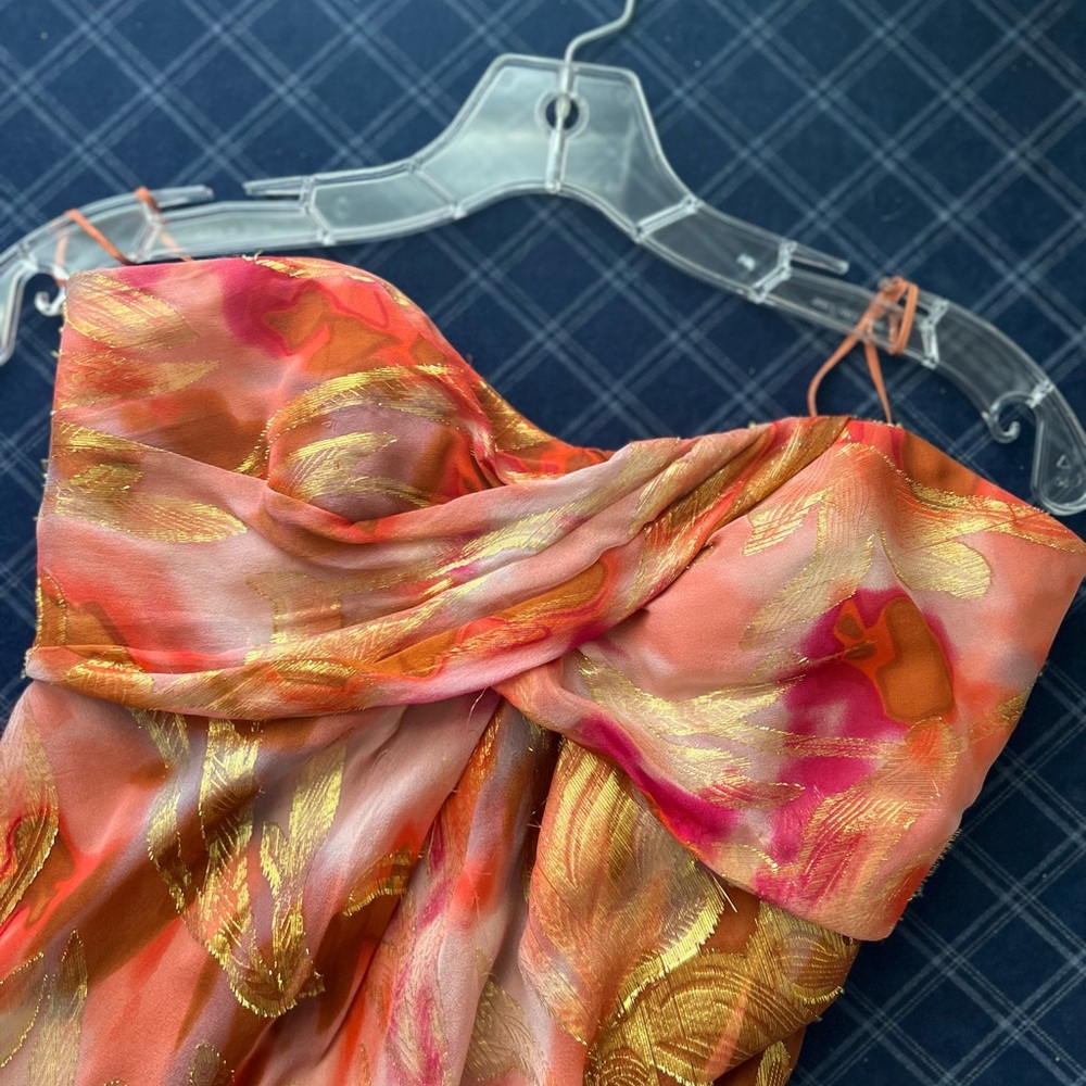 Nicole Miller floorlength coral and gold gown, size 2-4, barely worn
